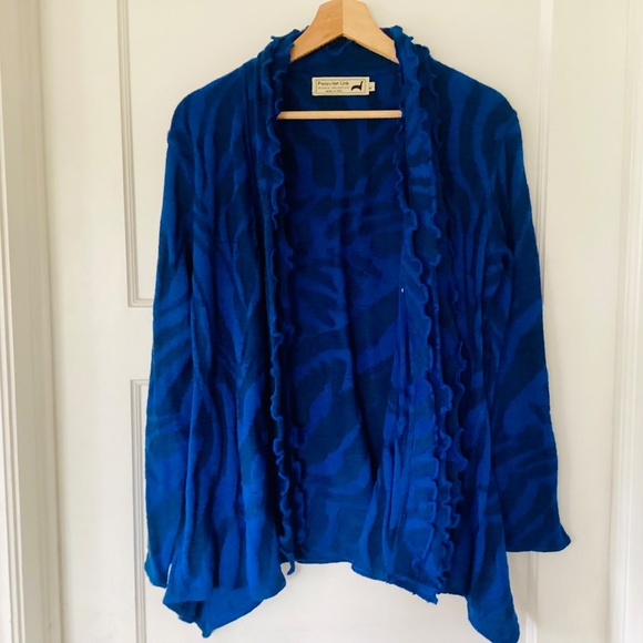 Peruvian Link Alpaca Collection Blue Ruffled Cardigan Size L Made in Peru Artsy - Picture 9 of 15